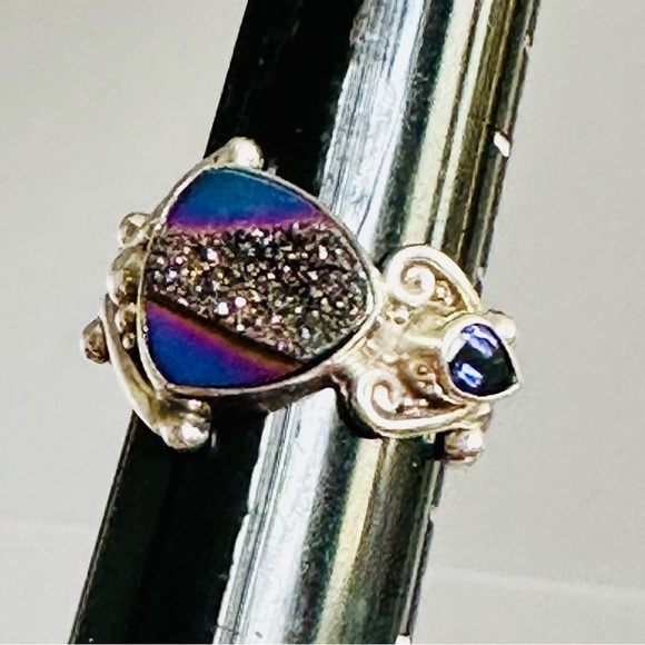 Druzy tanzanite ring adjustable gorgeous estate sterling silver - Picture 3 of 14
